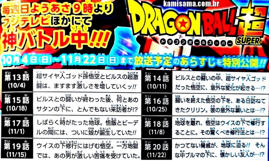 Lista dos episódios inéditos (do 13 ao 20) de Dragon Ball Super! - Kami